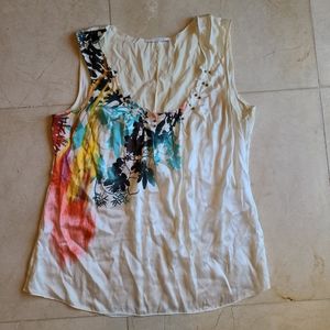 Tahari silk top, scoop neck metal detail, size L